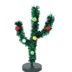 Green Tinsel Cactus - St. Patrick's Day Colored balls decorate table cactus