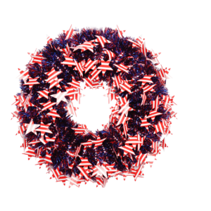 Red patriotic tinsel wreath - red tinsel stripe wreath Independence Day