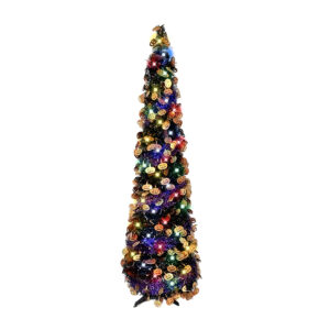 Halloween Christmas Tree with 50 Lights-Pop Up Artificial Collapsible Pencil Tree-tinsel pop up tree