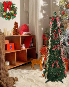 Artificial Christmas Wreaths-Red bow Christmas Wreath-Xmas Decoration ODM插图