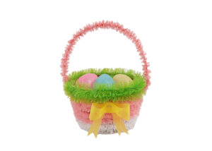 Pink Tinsel Spring Basket with 3 Eggs Shelf-Easter party tinsels decoration-Easter Baskets Tinsel插图2