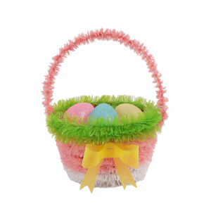 Pink Tinsel Spring Basket with 3 Eggs Shelf-Easter party tinsels decoration-Easter Baskets Tinsel