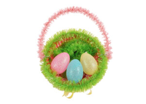 Pink Tinsel Spring Basket with 3 Eggs Shelf-Easter party tinsels decoration-Easter Baskets Tinsel插图3