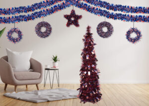 Independence Day Wreath-Red White Blue Wreath-Patriotic Tinsel Garland wreath插图