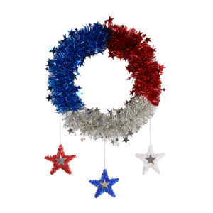 Independence Day Wreath For Front Door-Patriotic Tinsel Wreath-Red White Blue Star Garland