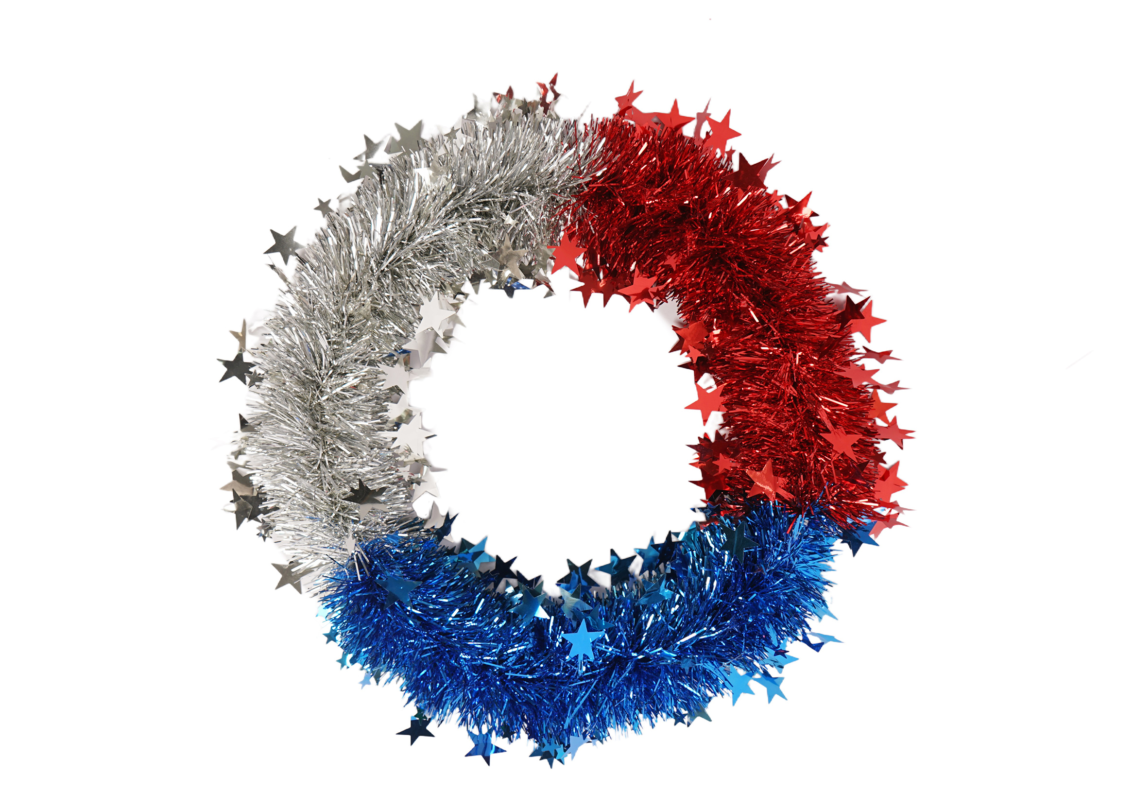 Independence Day Wreath For Front Door-Patriotic Tinsel Wreath-Red White Blue Star Garland - Image 2