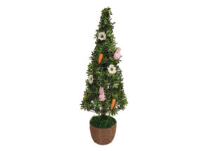Olive Cone Topiary Artificial Tree-Bunny and carrot decorate artificial trees-artificial silk plants trees插图