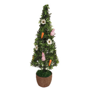 Olive Cone Topiary Artificial Tree-Bunny and carrot decorate artificial trees-artificial silk plants trees