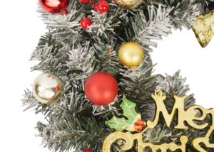 HSENIFE Merry Christmas Wreath | Red Bow, Gold Sign, Ornaments & Bells插图3