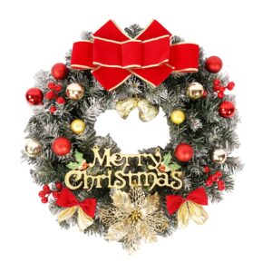 HSENIFE Merry Christmas Wreath | Red Bow, Gold Sign, Ornaments & Bells