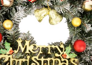 HSENIFE Merry Christmas Wreath | Red Bow, Gold Sign, Ornaments & Bells插图2