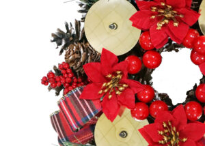 HSENIFE Merry Christmas Wreath | Red Bow, Gold Sign, Ornaments & Bells插图5
