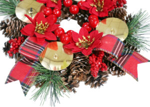 HSENIFE Merry Christmas Wreath | Red Bow, Gold Sign, Ornaments & Bells插图6