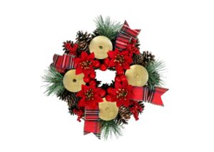 HSENIFE Merry Christmas Wreath | Red Bow, Gold Sign, Ornaments & Bells插图4
