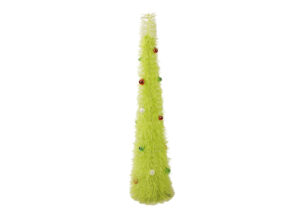 Tinsel Cone Tree | Tabletop Mini Christmas Tree Decor | Green / Silver with Mini Ornaments插图