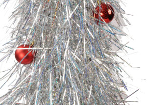 Tinsel Cone Tree | Tabletop Mini Christmas Tree Decor | Green / Silver with Mini Ornaments插图3