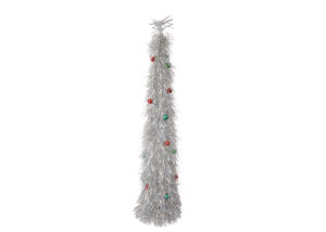 Tinsel Cone Tree | Tabletop Mini Christmas Tree Decor | Green / Silver with Mini Ornaments插图2